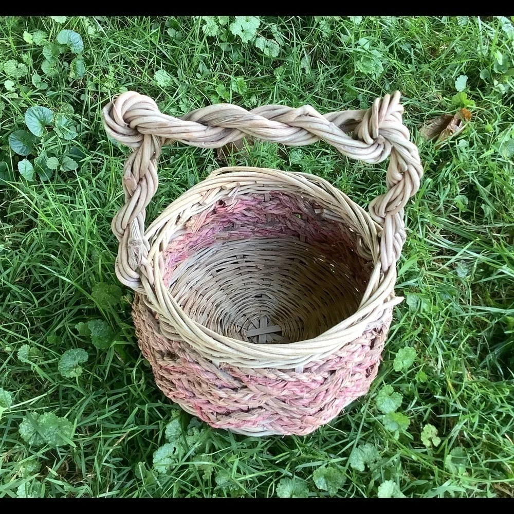 Vintage Rustic Twisted Rope Pink Tan Basket